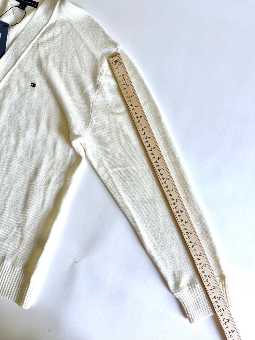 Tommy Hilfiger Cardigan Sweater Large Cream White V-Neck NWT Preppy Grandpacore - Picture 10 of 13